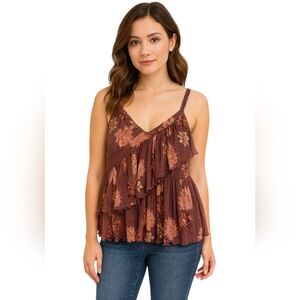 Free People Flowy Cami Top floral tiered boho strappy romantic New Ruffles